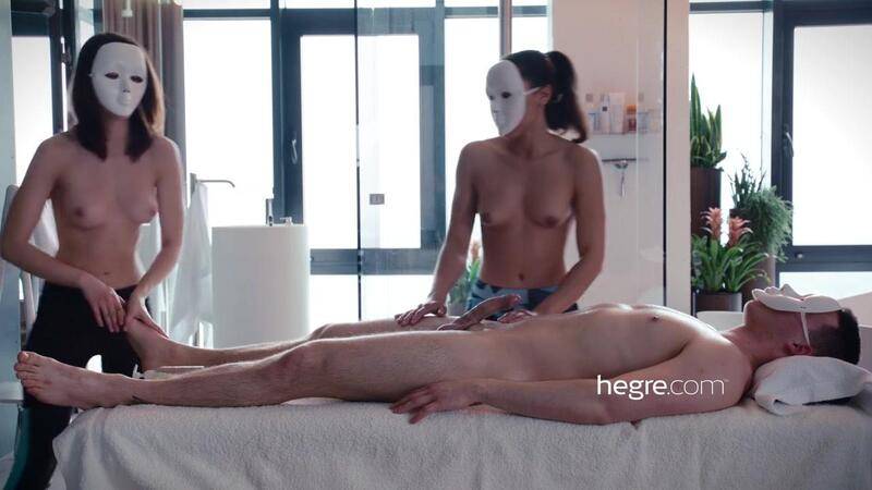 four hands masked lingam #massage #handjob 