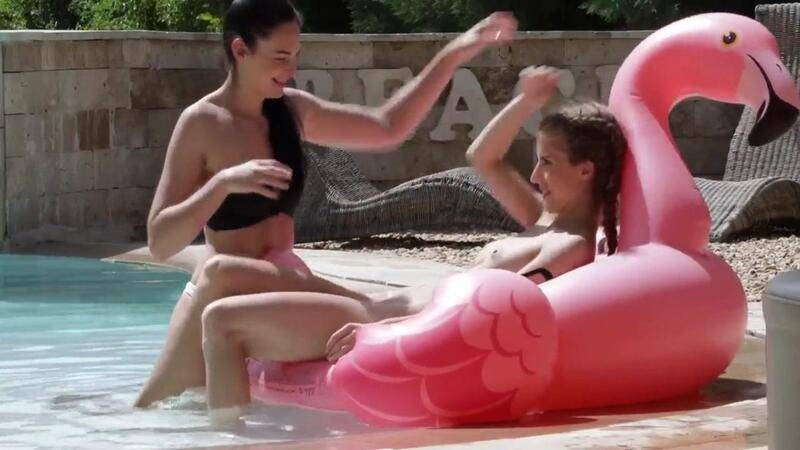 emilia chrystal and lee anne - lesbian - blonde - brunette - bikini - swimming pool - outdoors - masturbation - sa - wet and wild