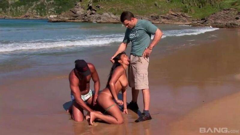 babalu - beachside threesome fills in all this brunettes holes #anal #outdoor #bigboobs #facialcumshot #doublepenetration bang